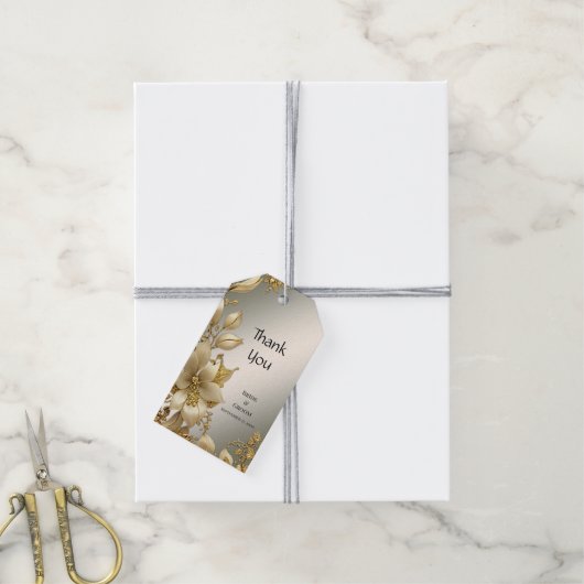 Golden Floral Gift Label Cadeaulabel (Met Touw)
