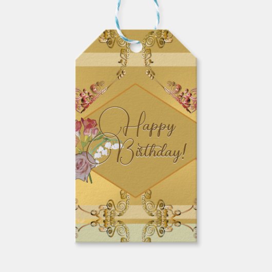 Golden Floral Gift Label Cadeaulabel (Voorkant)
