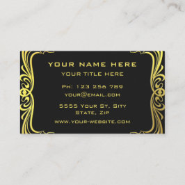 Golden Floral Gold Text Black Visitekaartje