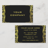 Golden Floral Gold Text Black Visitekaartje (Voorkant / Achterkant)