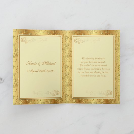 Golden floral, harten bruiloft Dank je Bedankkaart (Binnen)