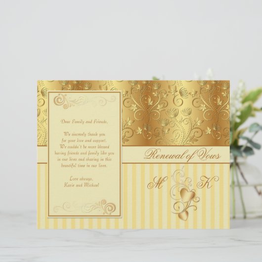 Golden floral, harten Renewal of Vows-programma (Staand voorkant)