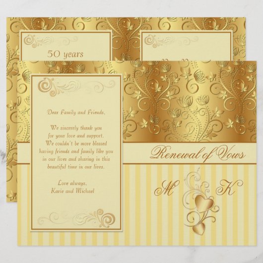 Golden floral, harten Renewal of Vows-programma (Voorkant / Achterkant)