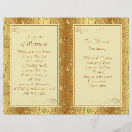 Golden floral, harten Renewal of Vows-programma (Achterkant)