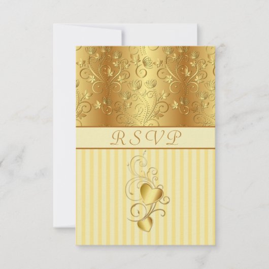 Golden floral, harten Wedding RSVP Uitnodiging (Voorkant)