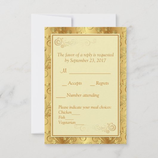 Golden floral, harten Wedding RSVP Uitnodiging (Achterkant)