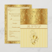 Golden floral, harten Wedding RSVP Uitnodiging (Voorkant / Achterkant)
