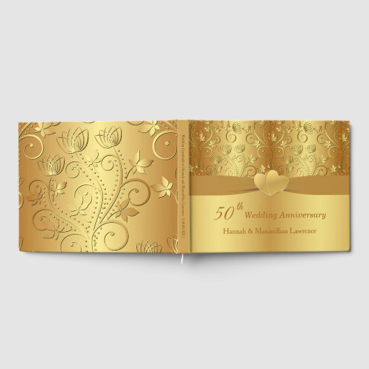 Golden Floral Hearts 50e bruiloft Jubileum Gastenboek (Volledig)