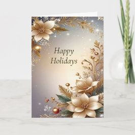 Golden Floral Holiday Card Kaart