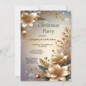 Golden Floral Holiday Party Invitation Kaart (Voorkant)
