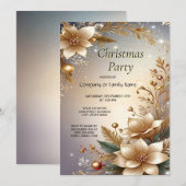 Golden Floral Holiday Party Invitation Kaart (Voorkant / Achterkant)