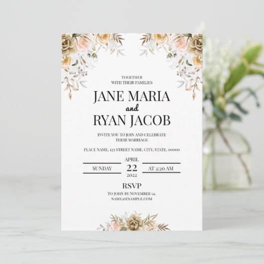 Golden floral Invitation card Sjabloon Kaart (Staand voorkant)