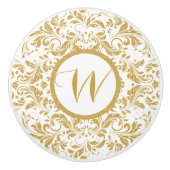 Golden Floral Lace Glitter Texture Keramische Knop (Voorkant)