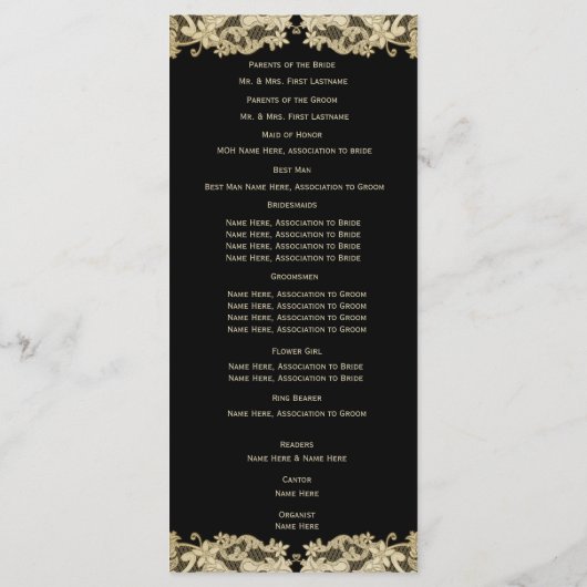 Golden Floral Lace Wedding Programma Programmakaart (Achterkant)