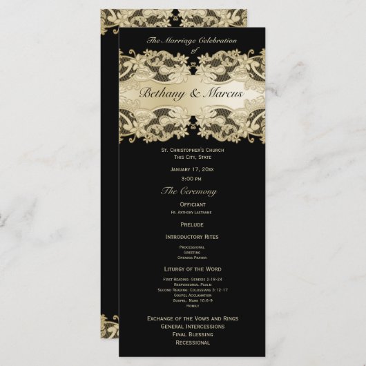 Golden Floral Lace Wedding Programma Programmakaart (Voorkant / Achterkant)