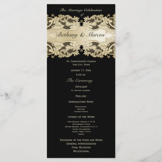 Golden Floral Lace Wedding Programma Programmakaart (Voorkant)
