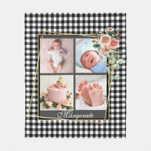 Golden Floral Lijst Nieuwe Baby Gepersonaliseerde Fleece Deken