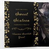 Golden Floral Masquerade Sweet 16 Party Invitation Drieluik Uitnodiging (Binnenzijde eerst)