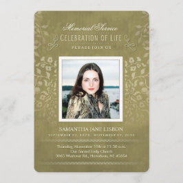 Golden Floral Memorial Service Aangepaste uitnodig Kaart