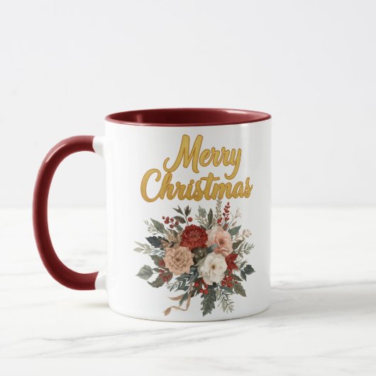 Golden Floral Merry Christmas Bouquet Mok (Links)