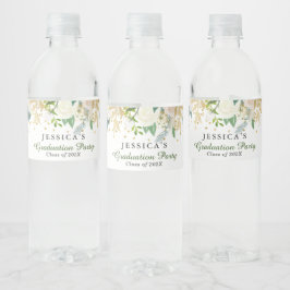 Golden Floral Modern Graduation Party Waterfles Etiket