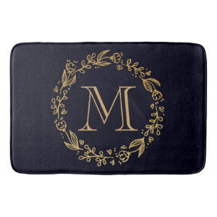 Golden Floral Monogram Badmat
