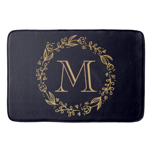 Golden Floral Monogram Badmat (Voorkant)