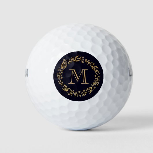 Golden Floral Monogram Golfballen (Voorkant)