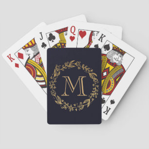 Golden Floral Monogram Pokerkaarten