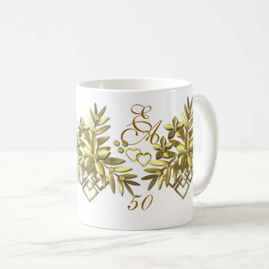 GOLDEN FLORAL ~ Monogram Ringer Mok (Voorkant rechts)