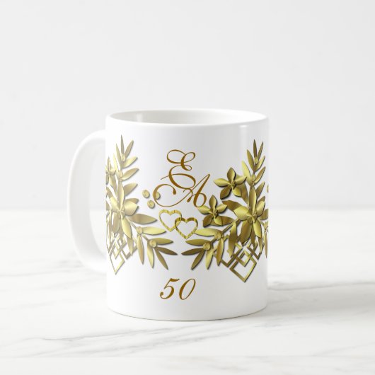 GOLDEN FLORAL ~ Monogram Ringer Mok (Voorkant links)