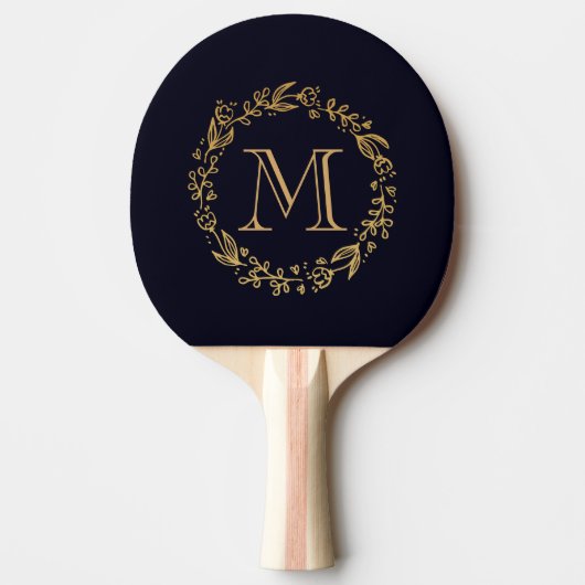Golden Floral Monogram Tafeltennisbatje (Voorkant)