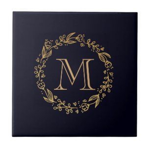 Golden Floral Monogram Tegeltje