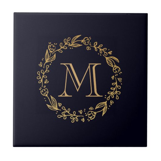 Golden Floral Monogram Tegeltje (Voorkant)