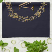 Golden Floral Monogram Theedoek (Gevouwen)