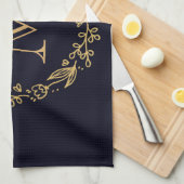 Golden Floral Monogram Theedoek (Quarter Fold)