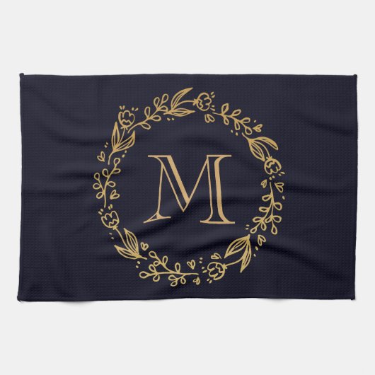 Golden Floral Monogram Theedoek (Horizontaal)