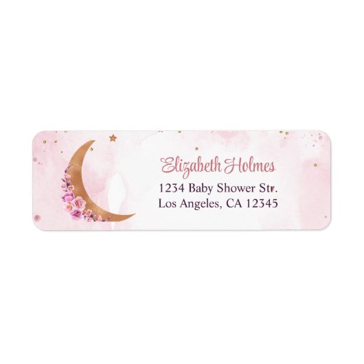 Golden Floral Moon Baby shower Adres Etiket (Voorkant)