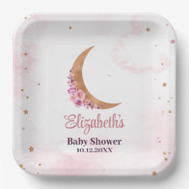 Golden Floral Moon Baby shower Papieren Bordje