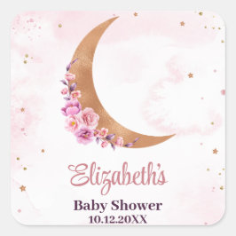 Golden Floral Moon Baby shower Vierkante Sticker