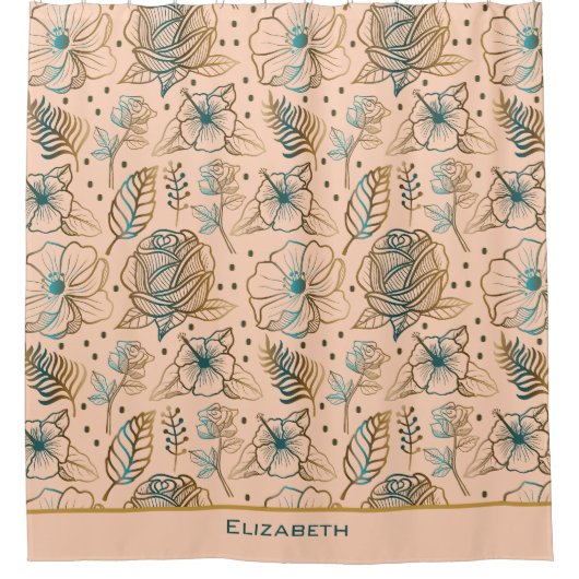 Golden floral naadloos patroon, gepersonaliseerde  douchegordijn (Voorkant)