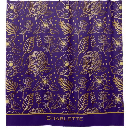 Golden floral naadloos patroon, gepersonaliseerde  douchegordijn (Voorkant)