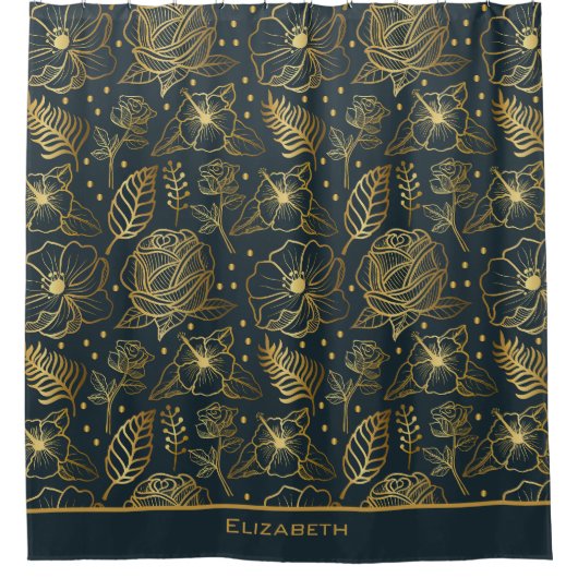 Golden floral naadloos patroon, gepersonaliseerde douchegordijn (Voorkant)