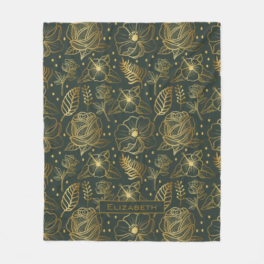 Golden floral naadloos patroon, gepersonaliseerde  fleece deken (Voorkant)