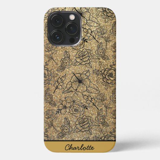 Golden floral naadloos patroon, gepersonaliseerde iPhone hoesje (Achterkant)