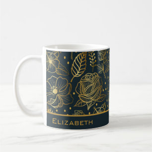 Golden floral naadloos patroon, gepersonaliseerde koffiemok