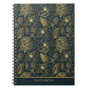 Golden floral naadloos patroon, gepersonaliseerde notitieboek