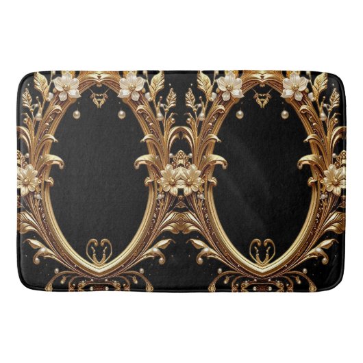 Golden Floral Ornate Bath Mat (Voorkant)