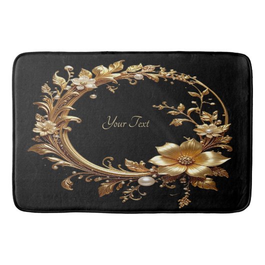 Golden Floral Ornate Frame Bath Mat (Voorkant)