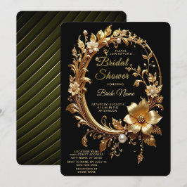 Golden Floral Ornate Frame Bridal Shower Kaart